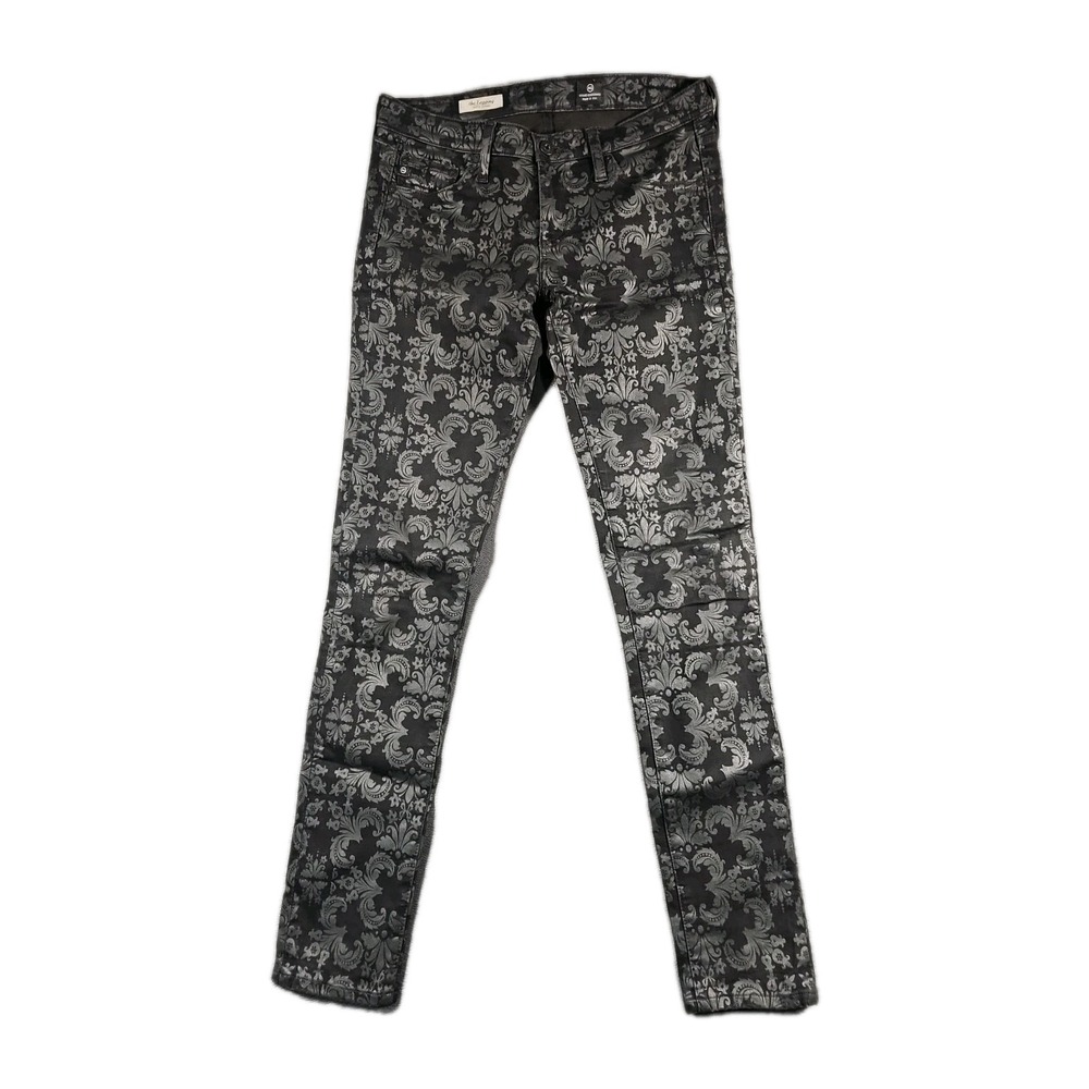 AG Adriano Goldschmied Jeans 28R (30x31) Women Black Denim Skinny Damask Floral‎